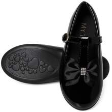 My ToT Girls' Mary Jane Doll Style Formal Shoes With Rhinestone Bow - Black - View 2