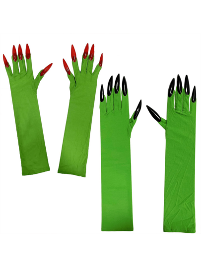 Long Fingernail Demon Claw Gloves, Long Green Claw Halloween Costume Prop