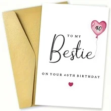 1Pc Elegant Birthday Card 40th Birthday Card For Bestie | High-Quality Cardstock, Smooth Writing On The Back, White With Pink Accents, Perfect Gift For Celebrating Milestone School Supplies, Back To School
