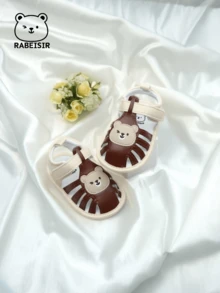 婴儿学步凉鞋，可爱熊软底学步鞋，透气防滑，适合日常和假日穿着，春夏风格 - 咖啡棕 - 查看 4