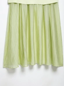 Seelio 春夏新品 女款针织百褶拼接迷你裙 - 草綠 - 查看 10
