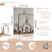 1pc Vintage Country Church Canvas Wall Art - Framed Or Unframed Rustic Home Decor Wall Painting, Architecture Poster, Modern Style, Suitable For Living Room And Bedroom - Ideal For Art Lovers And Home Decor Enthusiasts - Perfect Housewarming And Birthday Gift - Multicolor - View 9