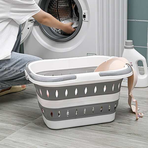 Folding Dirty Laundry Basket, Household Wall Mounted Laundry Basket, Bathroom Dirty Laundry Basket, Plastic Laundry Basket, Blue Color, Space Saving, Foldable Laundry Basket - Portable Plastic Storage Box With Handle, Used For Bathroom And Laundry Room Organization, Outdoor Barbecue Storage