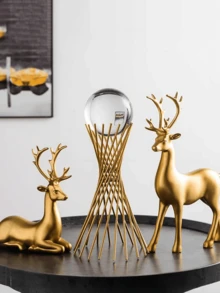 1 pieza de estatua de reno de resina sentado de estilo navideño para decoración del hogar rural, interior, sala de estar, entrada o escritorio. Estatua decorativa de reno en color dorado. - Multicolor - Ver 12