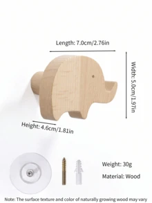 1pc Beech Wood Animal Shaped Wall Hanger Hook - Beech - View 3