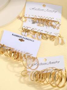 Conjunto de 48 brincos minimalistas fofos de coração, borboleta, flor, fecho de cobra, cogumelo e concha com strass, presente para mulheres, adequado para encontros, férias, uso diário
