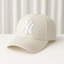 New York Curved Brim Baseball Cap Embroidered Men's Women's Premium Fitão Letter Street Embroidered Fabric Cap - 白色米色 - 查看 3