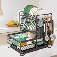 3 Tier Dish Drainer Rack With Drip Tray Cutlery Holder Plate Rack Kitchen Sink BLACK - 黑色 - 查看 4