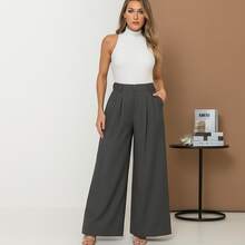 WOMEN'S PANTS, WIDE LEG, HIGH WAIST, VALENTINE'S DAY PANTALONA - Dark Grey - View 2