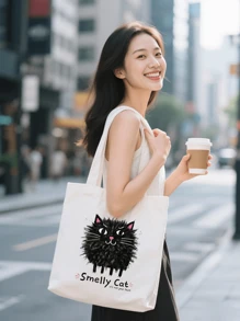1pc Fashion "Smelly Cat" Printed Canvas Women's Handbag Shoulder Bag Tote Bag - Large Single Shoulder Handbag With Fixed Strap, Perfect For Shopping, Beach, Work, Travel, Fitness, Grocery And Outdoor Activities, Beach Tote Bag | Playful Printed Tote Bag | Sturdy Handle Handbag, Back To School Gift, Graduation Gift, Birthday Gift, Thanksgiving Gift, Teacher Gift, Christmas Gift, New Year Gift, First Choice Gift, Washable And Reusable