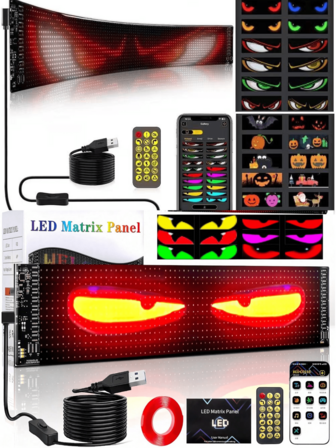 1pc Devil Eyes Light For Cars LED Eyes For Trucks, LED Display Programmable LED Scrolling Sign Illuminated Sign For Car, Truck, Text, Graffiti, Smart App, Bluetooth USB