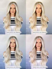 合成长款波浪渐变棕色至金色假发，中分，外观自然，适合日常佩戴和角色扮演 - 金色 - 查看 6