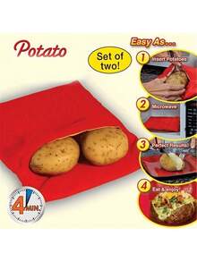 1pc, Potato Cooker Bag - Quick And Easy Microwave Potato Cooking Solution, Washable Baked Potato Microwave Cooking Quick Fast Cooker Bag, Hotel Kitchen Accessories - Red - View 4