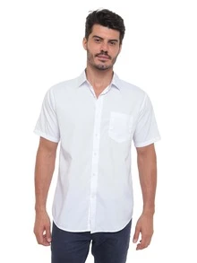 Rand paul Men's Plain Slim Fit Short Sleeve Dress Shirt With Pocket - 白黑色 - 查看 1