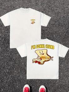 Funny Toast Graphic Print I'm Gonna Crumb 100% Cotton Tee 1pcs Men's Casual 220g T Shirt - White - View 1