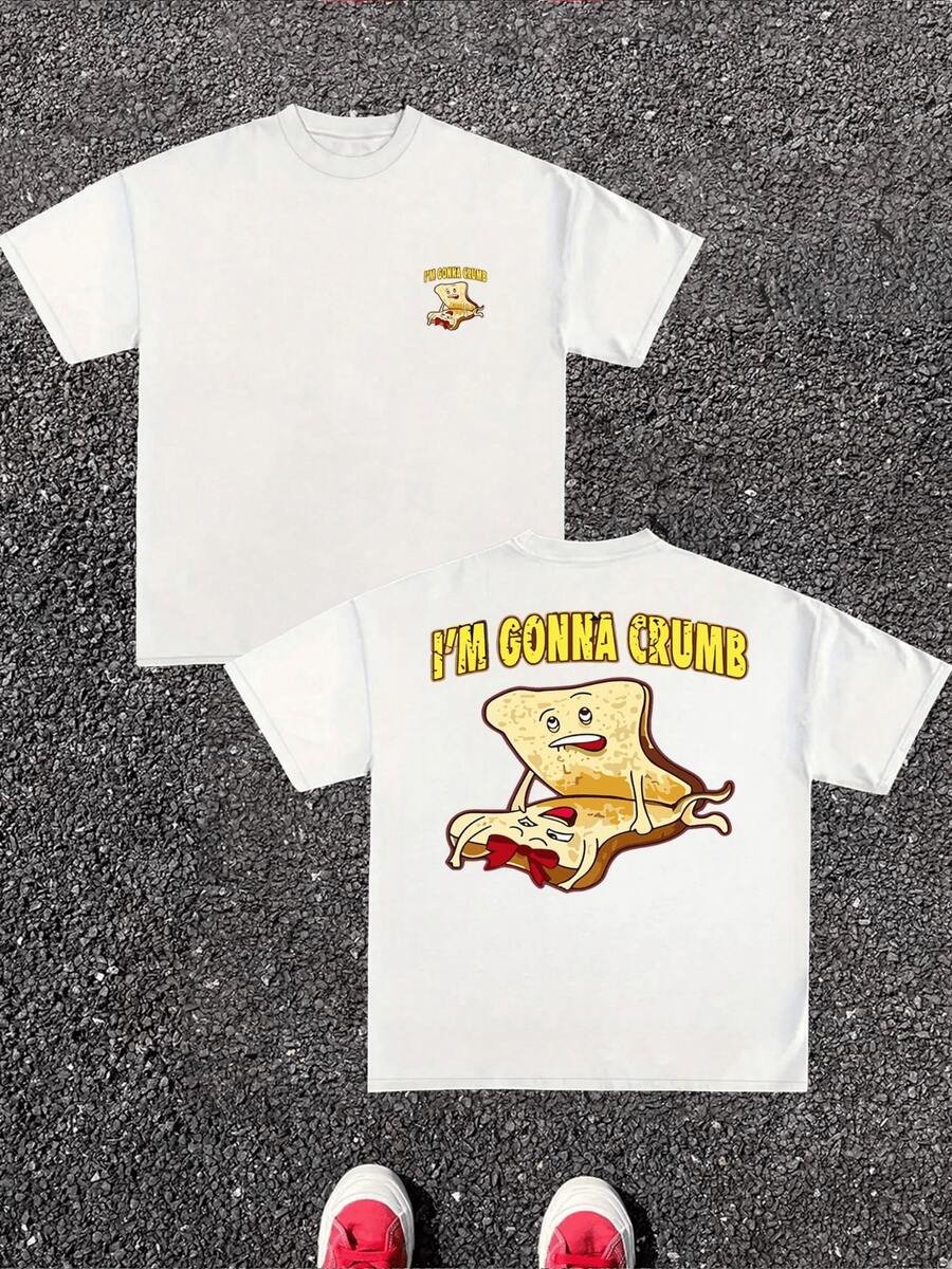 Funny Toast Graphic Print I'm Gonna Crumb 100% Cotton Tee 1pcs Men's Casual 220g T Shirt - White - View 1