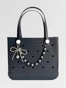 قطعتان من سحر الحقيبة بشكل فيونكة فضية، سلسلة حقيبة من اللؤلؤ الاصطناعي، قلادة محفظة، ديكور حقيبة اليد، سلسلة مفاتيح محفظة، اكسسوارات حقيبة، سحر حقيبة يد مصمم جميل، ديكور حقيبة DIY، مناسب لحقائب Bogg - الأسود - مشاهدة 2