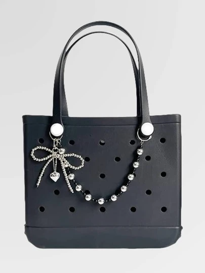 ROMWE Kawaii 2PCS Silver Bag Charms,Bow Bag Charm,Faux Pearl Bag Chains,Purse Charms, Bag Charms For Handbags, Purse Keychain, Bag Accessories Charms, Cute Purse Charms For Handbags Designer,DIY Bag Accessories, Suitable For Decorating Bogg Bags