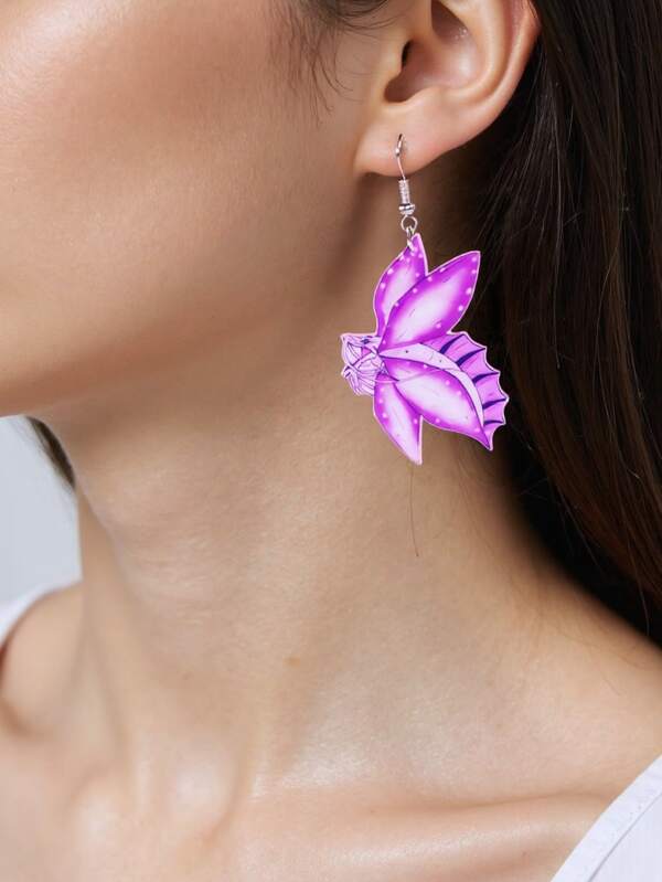 1 par de aretes de mariposa púrpura de fantasía hechos de acrílico, adecuados para el uso diario casual de las mujeres, combinación simple, citas románticas y regalos para niñas