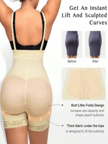 Plus Size Women Shapewear, Tummy Control & Butt Lifting Jumpsuit - Beige - View 3