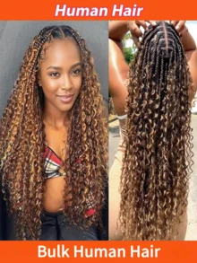 Deep Wave Human Hair Extensions Bulk Hair For Braiding Weaving Highlight Color For Women Raw Hair Curtains For Boho Styles - 間色和鋼琴色 - 查看 2