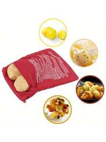 1pc, Potato Cooker Bag - Quick And Easy Microwave Potato Cooking Solution, Washable Baked Potato Microwave Cooking Quick Fast Cooker Bag, Hotel Kitchen Accessories - Red - View 3