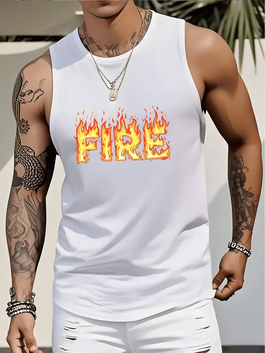 Fire Flame Vest Men's Casual Streetwear Style - White - View 1