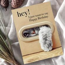 1Pc Cute Kitten Reaching Out Design Creative Birthday Card, A Perfect Birthday Gift For Family And Friends, Suitable For Birthday Parties, Gift Card, School Supplies,Back To School