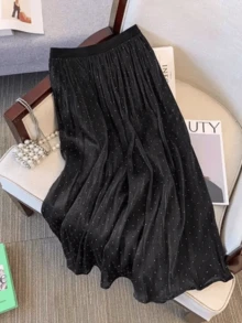 Best Quality Sequin Tulle Skirt Long Skirt - 黑色 - 查看 2