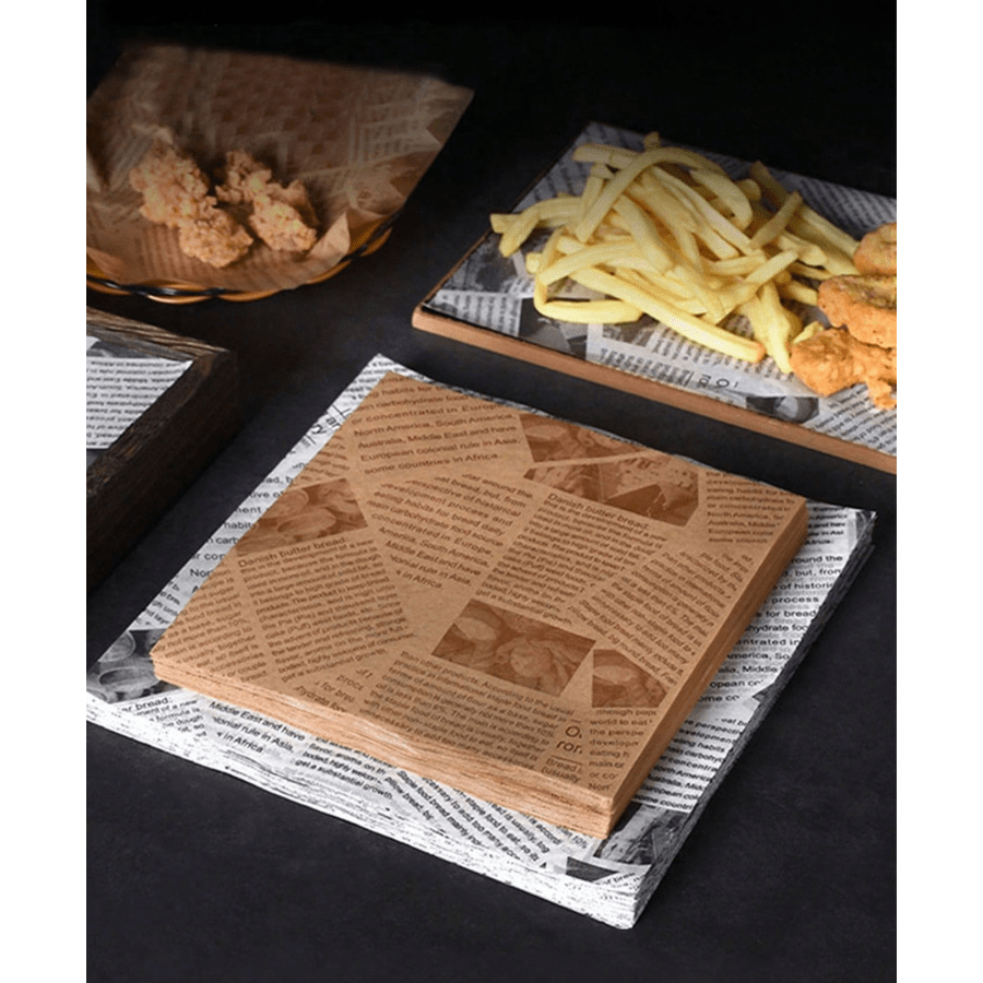 Carta da imballaggio per alimenti con stampa giornale, fogli di carta vintage stile deli per cestini di cibo, rivestimenti per alimenti anti-unto, perfetti per patatine fritte, hamburger, panini e prodotti da forno, sicuri, aggiungono un tocco unico alla presentazione del cibo, ottimi per ristoranti, caffè e uso domestico.