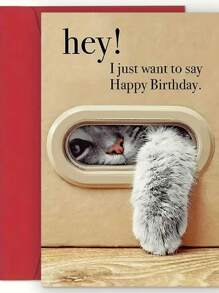1Pc Cute Kitten Reaching Out Design Creative Birthday Card, A Perfect Birthday Gift For Family And Friends, Suitable For Birthday Parties, Gift Card, School Supplies,Back To School