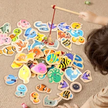54PCs Pescaria magnética infantil Brinquedo pescaria de madeira  Jogo montessori Interativo Pai-Filho