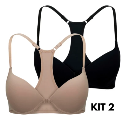 Kit 2 Sutiã Nadador Fecho Frontal Com Bojo e Alças Reguláveis