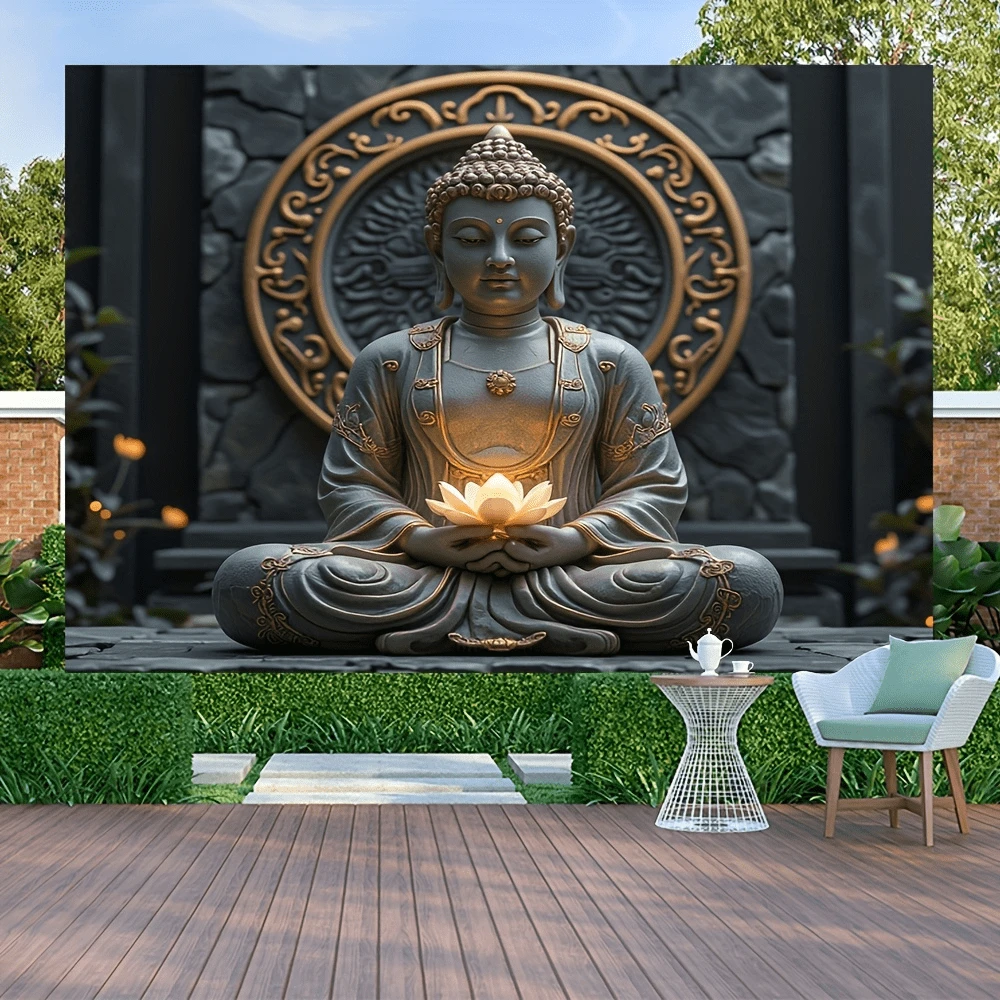 1pc 2D Lotus Buddha Banner, Large Spiritual Banner Design - Made Of Polyester, Suitable For Party Decor, Home Wall Decoration, Outdoor Spiritual Decor, Zen Home Decor - Multicolor - View 1