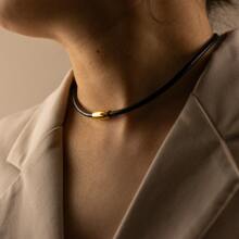 BLKSMTH 3mm Black BLKSMTH Olive Design Gold-Tone Magnetic Clasp Leather Style Choker Necklace For Women
