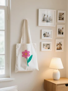 1pc Plant Flower Simple Fashion Canvas Print Handbag Shoulder Bag Tote Bag, Portable Storage Bag, Gift Packaging Bag, Laundry Bag, School Use, Home Decoration, Book Notebook Storage Bag, Snack Bag, Gift Storage Bag, Daily Necessities Storage Bag, Travel Storage Bag, Birthday Gift, Teacher Gift, Back To School Gift, Graduation Gift, Thanksgiving Gift, Christmas Gift, New Year Gift, Gift Essential, Washable And Reusable