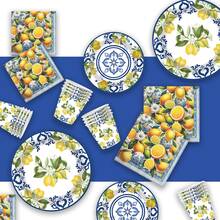 1/10/20 szt. Capri Lemon Talerze i serwetki Dekoracje imprezowe Jednorazowe zestawy naczyń stołowych Festiwal Urodziny Artykuły imprezowe Porcje dla 50 gości Naczynia obiadowe Ślubne
