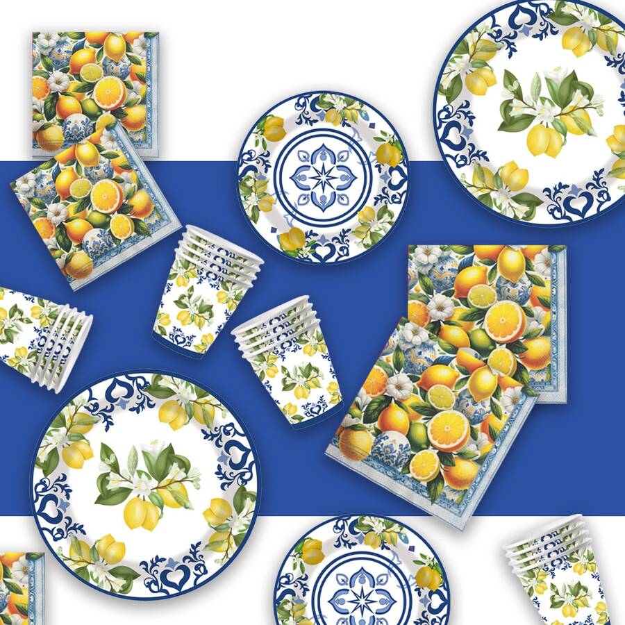 1/10/20 szt. Capri Lemon Talerze i serwetki Dekoracje imprezowe Jednorazowe zestawy naczyń stołowych Festiwal Urodziny Artykuły imprezowe Porcje dla 50 gości Naczynia obiadowe Ślubne