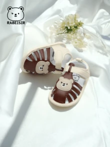 婴儿学步凉鞋，可爱熊软底学步鞋，透气防滑，适合日常和假日穿着，春夏风格 - 咖啡棕 - 查看 5