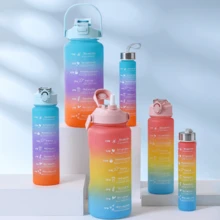 مجموعة زجاجات مياه بتدرج أزرق وزهري من التريتان سعة (2لتر + 1 لتر + 500 مل) ، أكواب رياضية مضادة للتسرب ب-أغطية قابلة للنقر، متينة، وبتصميم نمط المطفي، مناسبة للجيم، والرحلات، والاستخدام العائلي