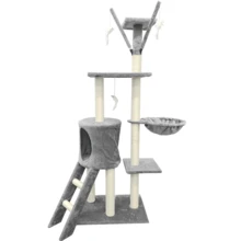 Cat Tree, Multi-Level Cat Climbing Tower With Ladder, Indoor Pet Activity Furniture Play House For Kitty Kitten - Light Grey - View 1