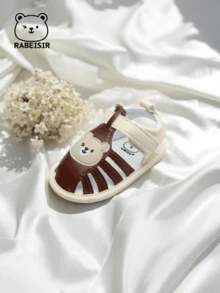 婴儿学步凉鞋，可爱熊软底学步鞋，透气防滑，适合日常和假日穿着，春夏风格 - 咖啡棕 - 查看 12