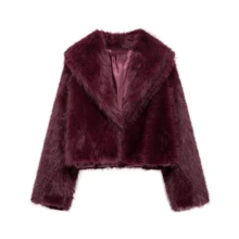 DEEKA Autumn/Winter New Arrivals Thick Faux Fox Fur One Piece Young & Stylish Synthetic Fur Short Coat Outwear - Burgundy - View 1