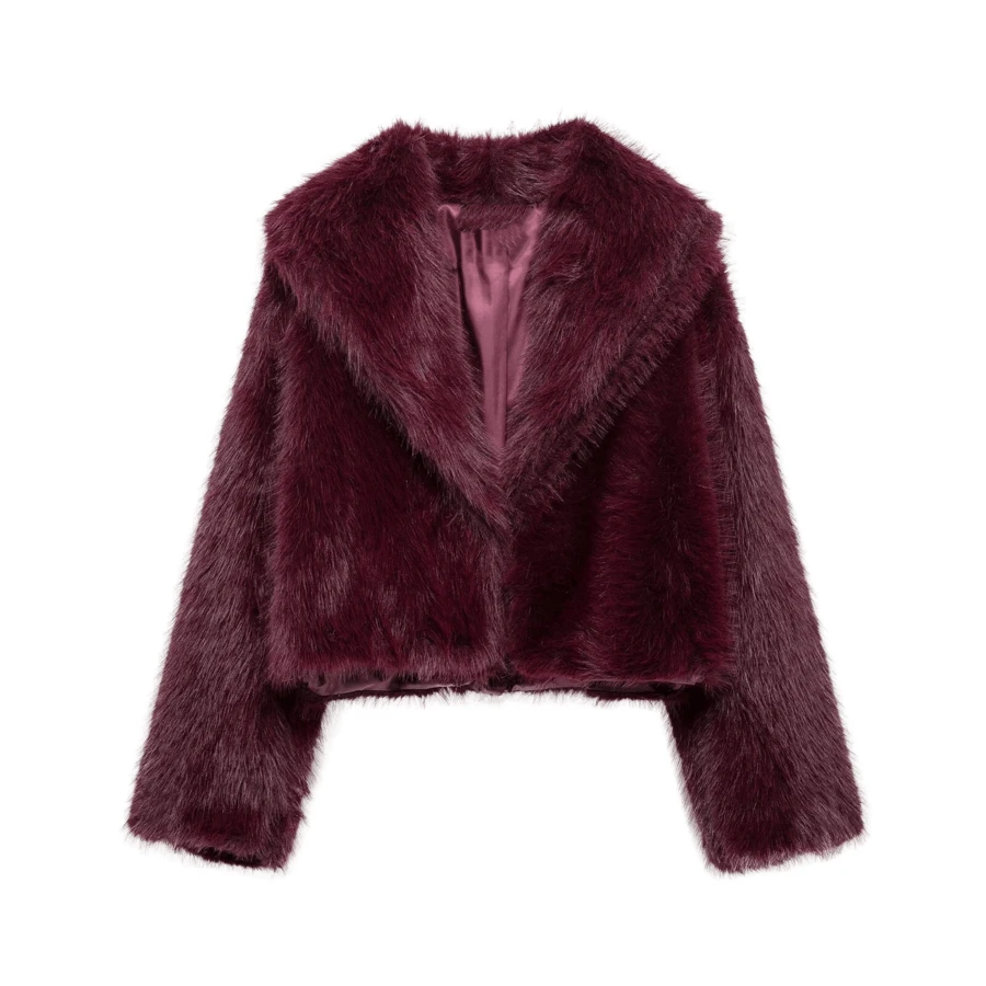 DEEKA Autumn/Winter New Arrivals Thick Faux Fox Fur One Piece Young & Stylish Synthetic Fur Short Coat Outwear - Burgundy - View 1