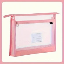 1PC Large A4 Mesh File Organizer Bag – Spacious Transparent Document Holder With Double Zipper, For Office, School & Business (Durable & Water-Resistant) - Pink - View 7