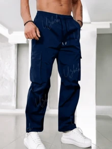 Pantalón de Cargo para Hombre. Impermeable.  Cintura Ajustable. - Azul Marino - Ver 2