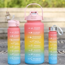 مجموعة زجاجات مياه بتدرج أزرق وزهري من التريتان سعة (2لتر + 1 لتر + 500 مل) ، أكواب رياضية مضادة للتسرب ب-أغطية قابلة للنقر، متينة، وبتصميم نمط المطفي، مناسبة للجيم، والرحلات، والاستخدام العائلي