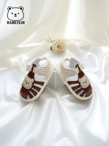婴儿学步凉鞋，可爱熊软底学步鞋，透气防滑，适合日常和假日穿着，春夏风格 - 咖啡棕 - 查看 9