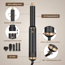 UKLISS Secador de pelo multifunción 5 en 1, 60,000 RPM, secador de pelo, alisador y rizador, estilo rápido, apto para uso doméstico o salón para rizar y alisar el cabello, accesorios desmontables, portátil para viajes y regalo de vacaciones, cuidado del cabello con iones negativos, apto para estudiantes universitarios