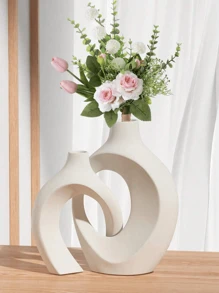 1pc White Vases For Decor,Nordic Heart Shaped Ceramic Vase Set Of 2,Modern Vase For Table Centerpiece Dining Living Room Office Coffee Table Wedding House Decoration
